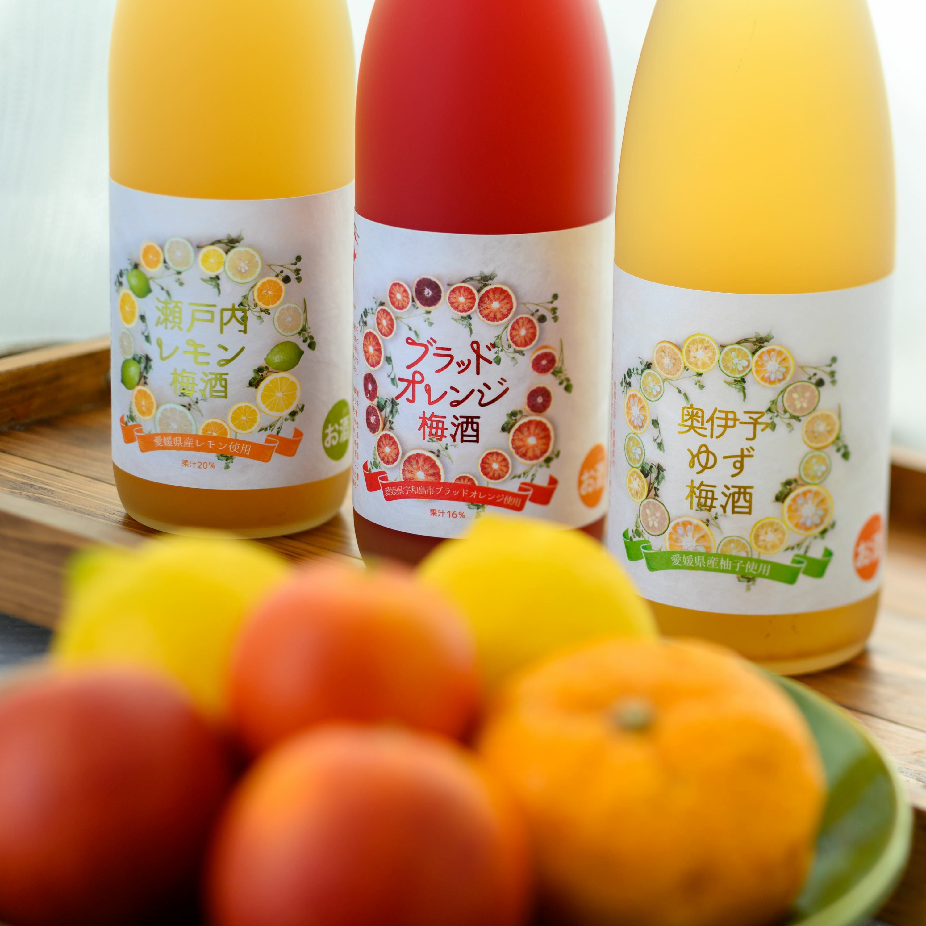 ブラッドオレンジ梅酒&瀬戸内レモン梅酒&奥伊予ゆず梅酒 飲み比べ